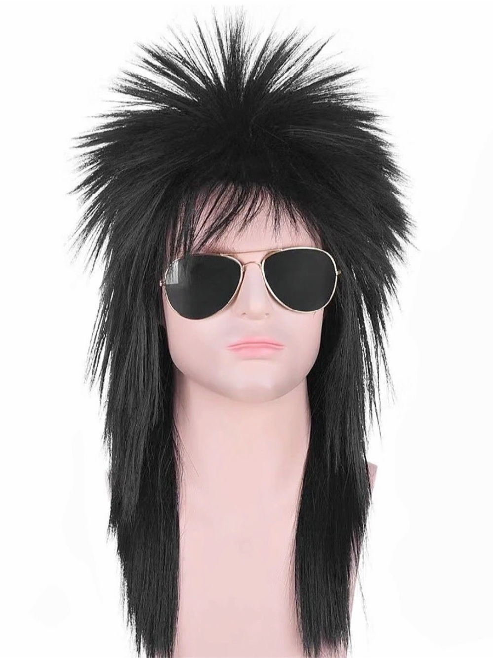 New Men’s Long Black 70s 80s Rocker Mullet Wig Punk Rock Star Costume Cosplay